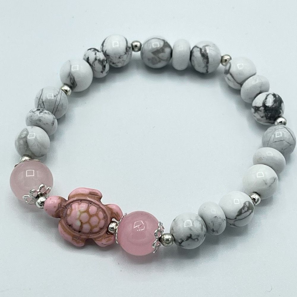 Crystal beaded stretch bracelet ONE NEW rose quartz howlite turtle reiki meditat - Picture 3 of 9
